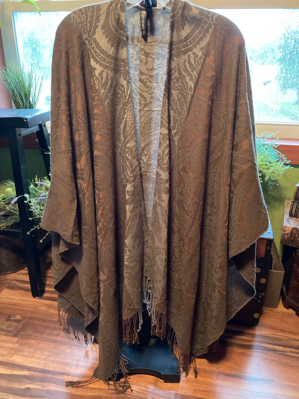 Accessory St. One Size patterned fringed poncho/coverup
